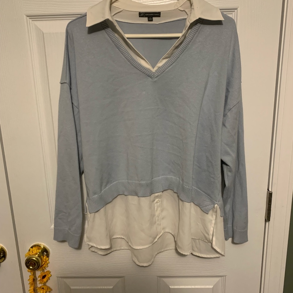 Layered Blue and White Sweater Top